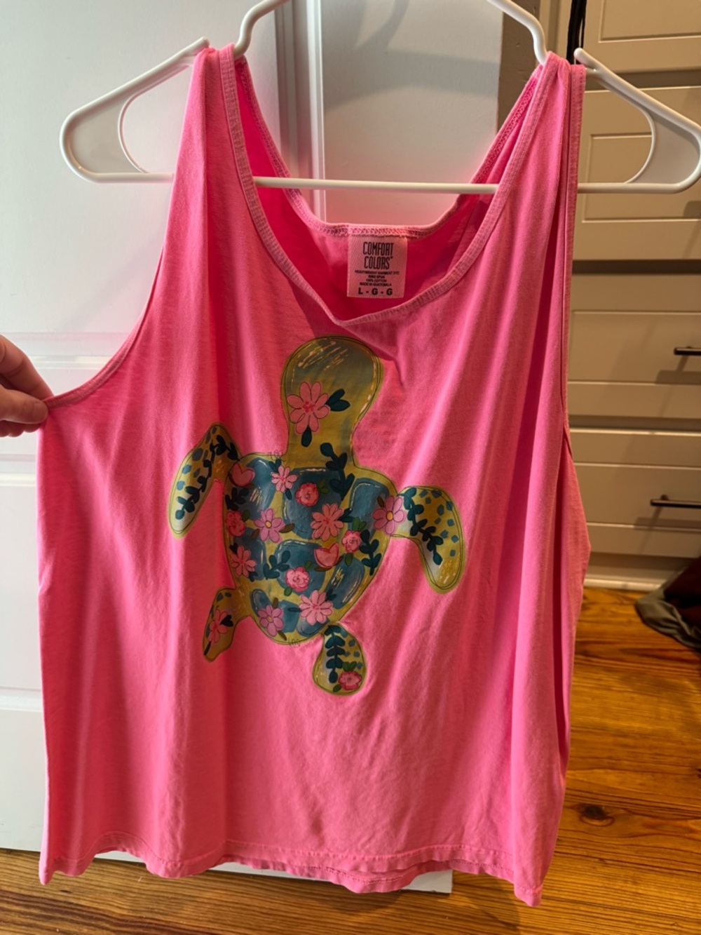 Comfort Colors Pink Tank Top with Floral Sea Turtle Graphic